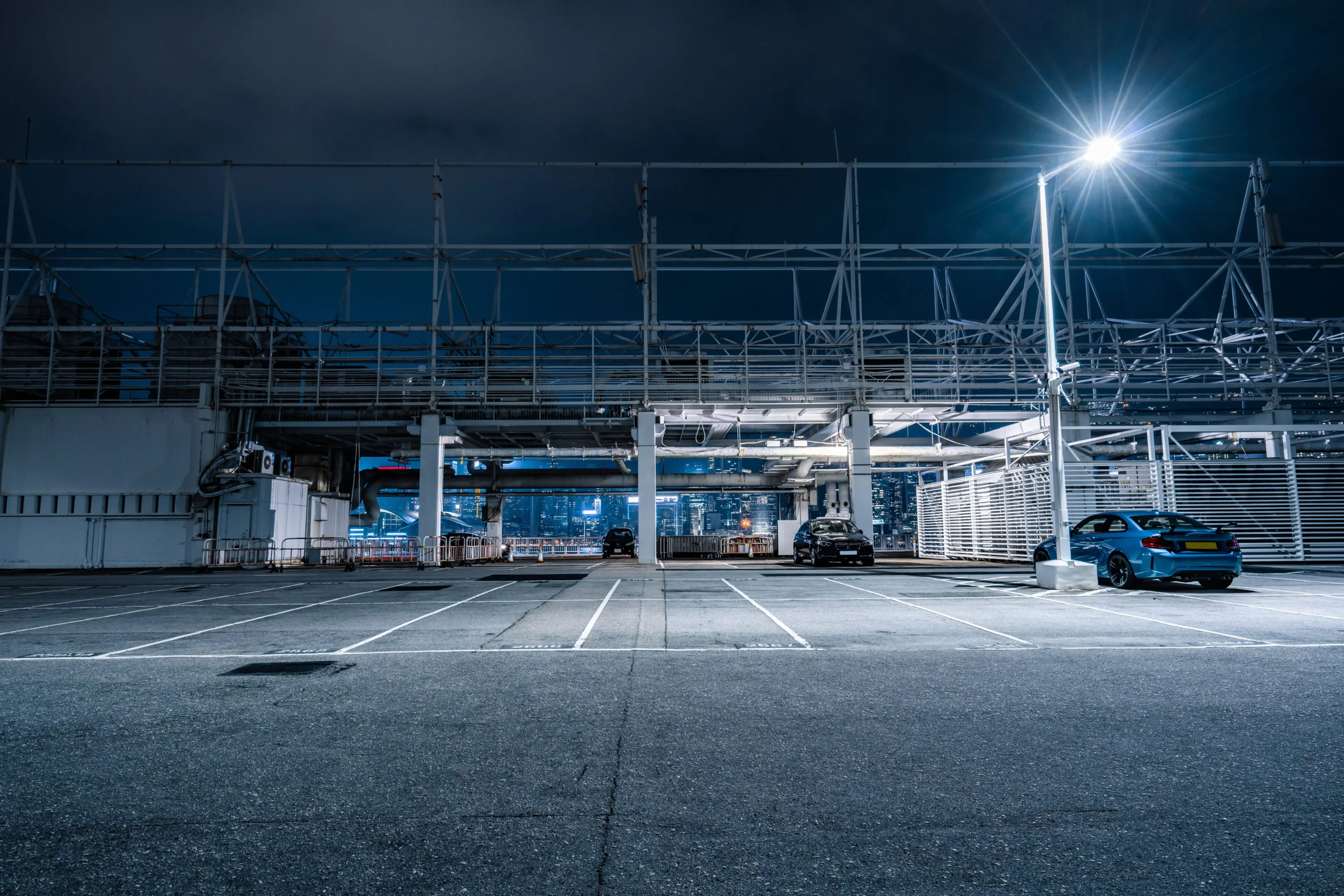 Empty parking lot at night