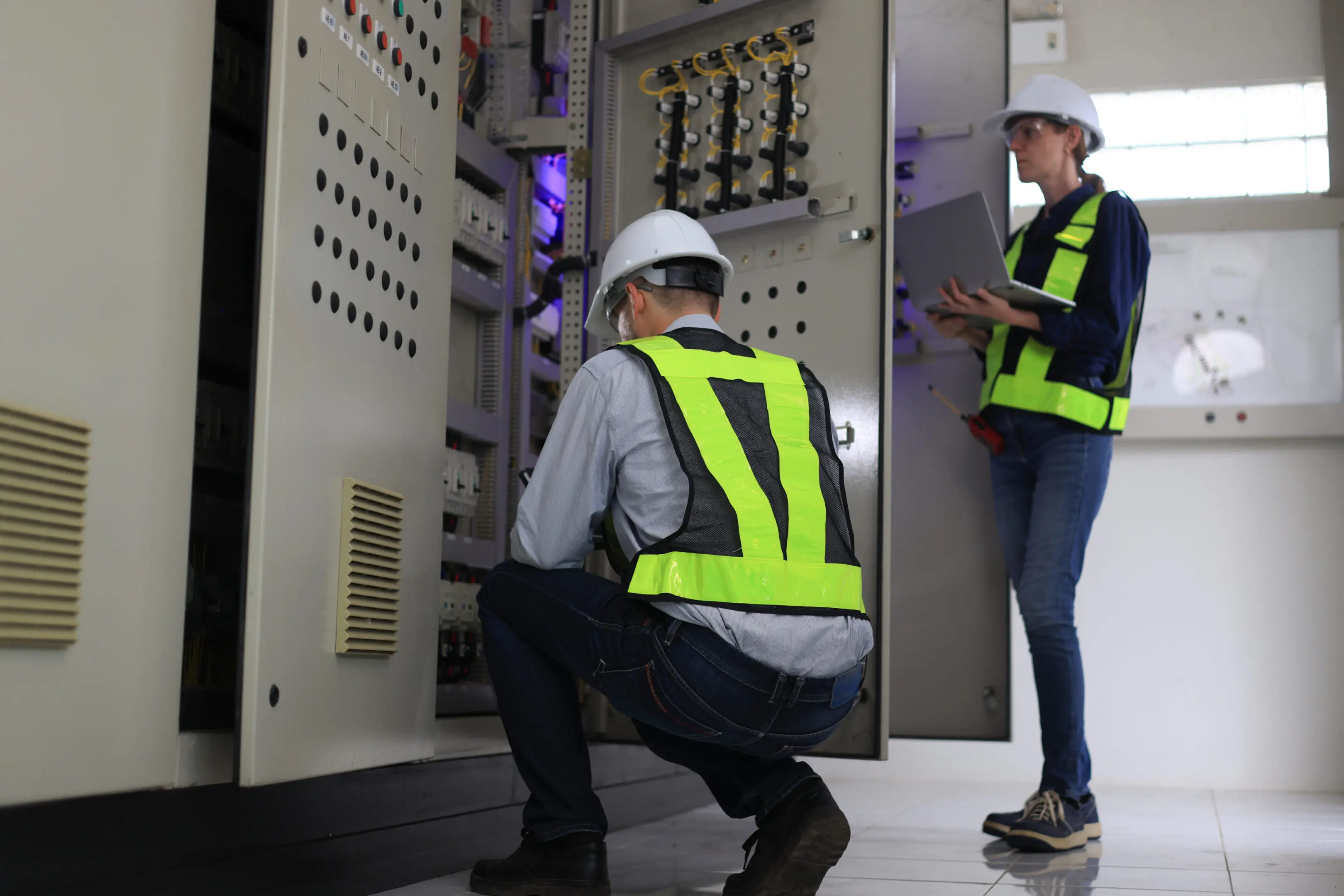 Engineers working on control systems