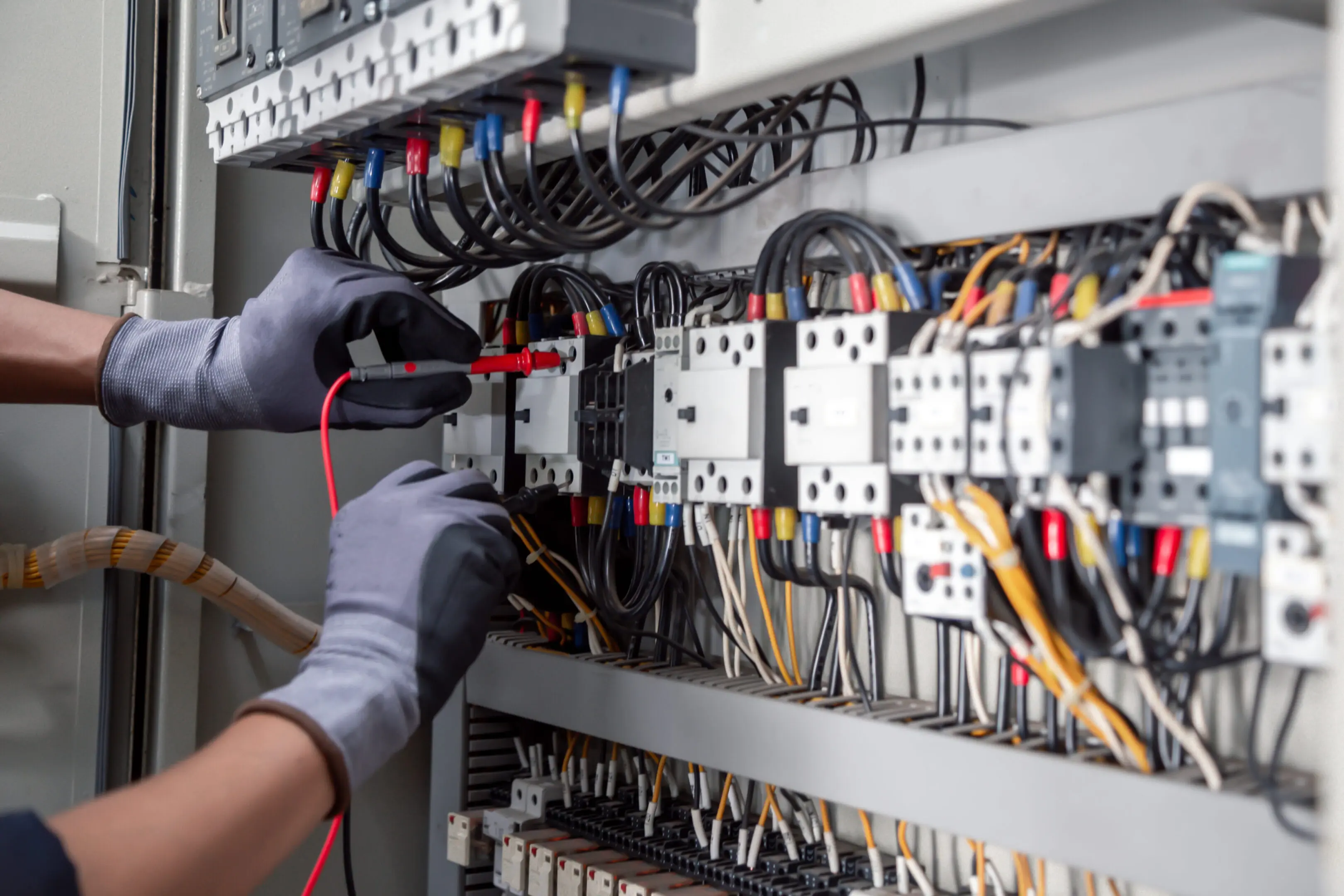 Technician testing electrical connections