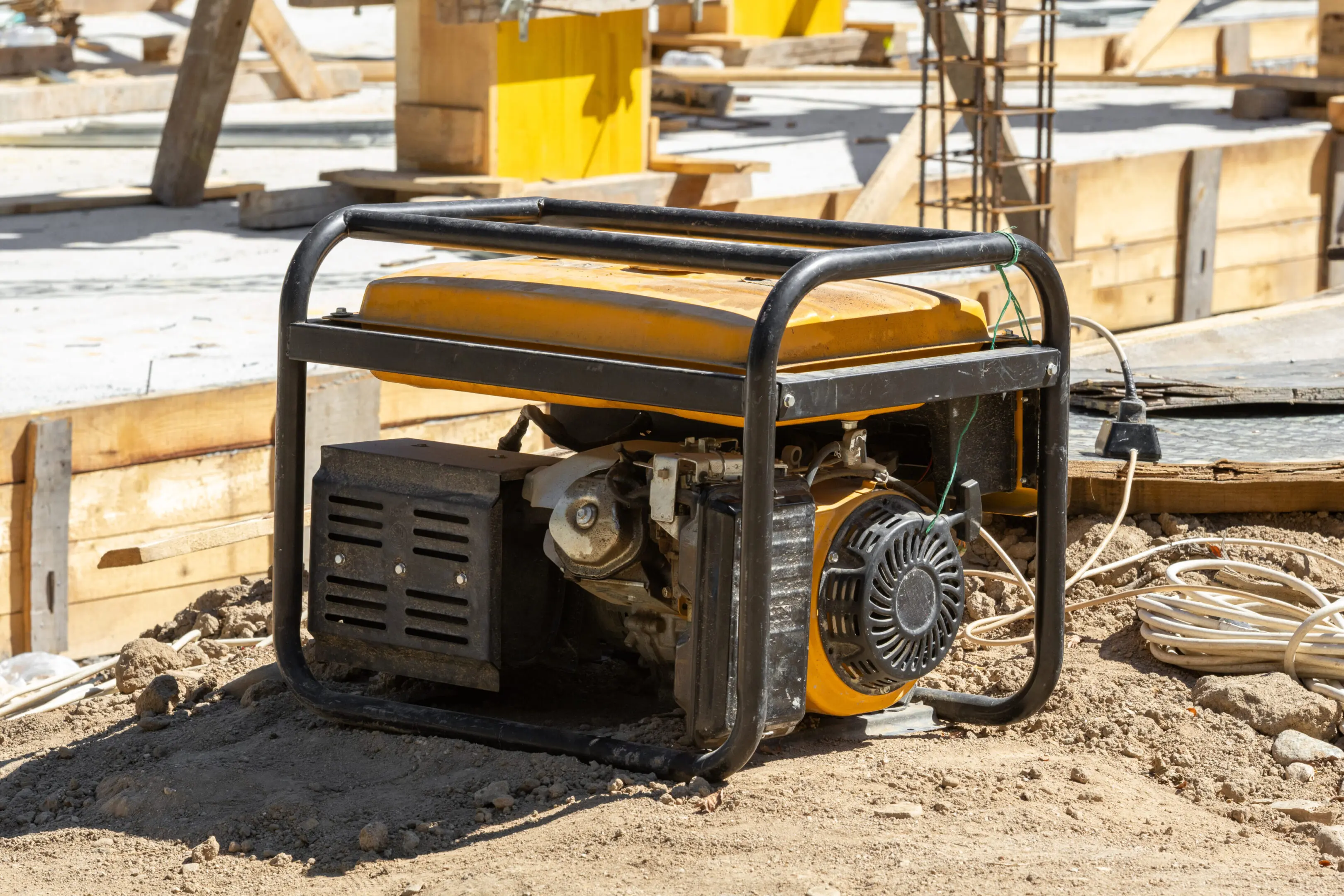 Portable generator on construction site