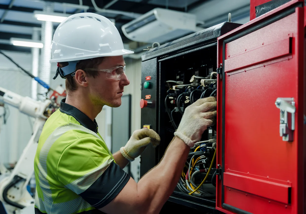 Technician working on industrial equipment