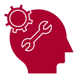 Red head with gear and wrench icon