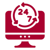 Red computer monitor with 24/7 symbol