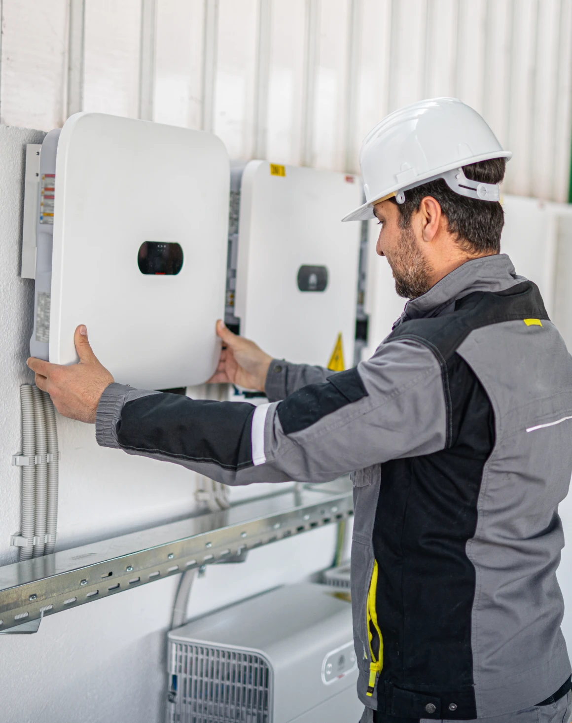 Engineer handling solar power device