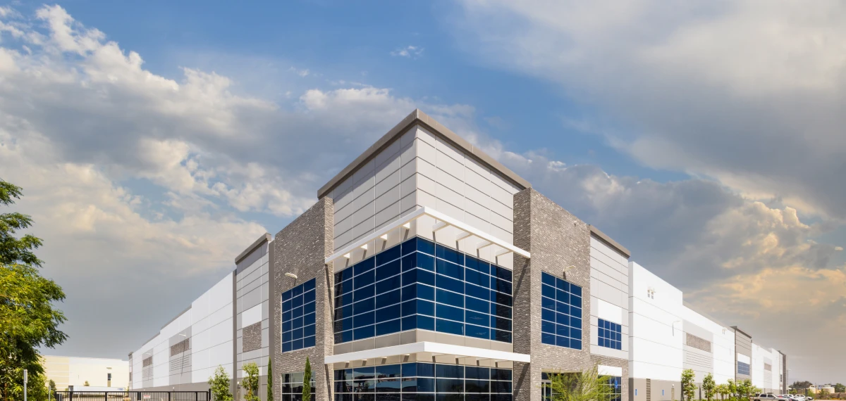 Contemporary warehouse with large glass windows