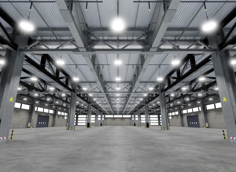 Modern warehouse with high ceilings