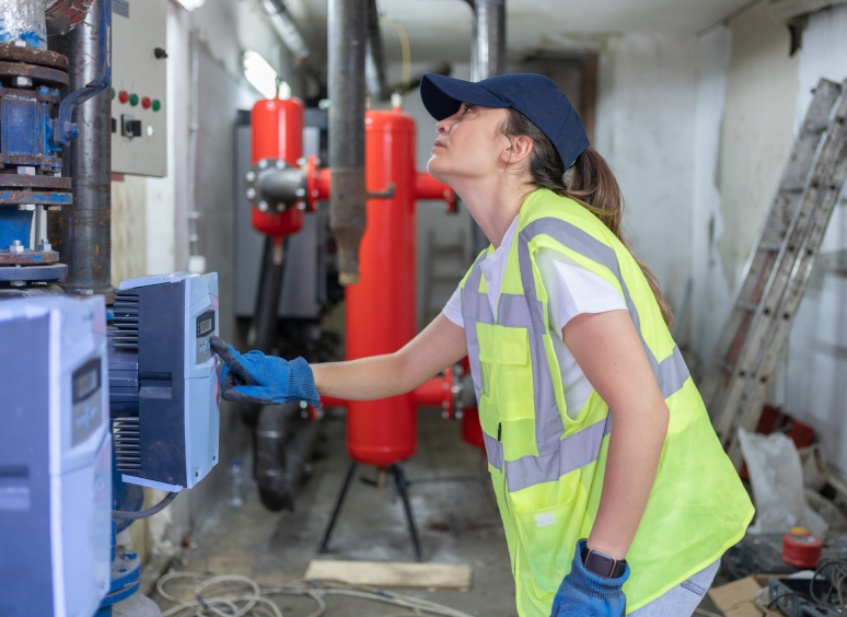 Engineer inspecting industrial equipment