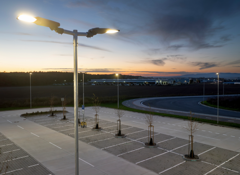 Twilight over an empty parking space