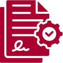 Red paper icon with checkmark gear