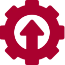 Red gear icon with arrow up