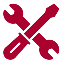 Red wrench and screwdriver icon